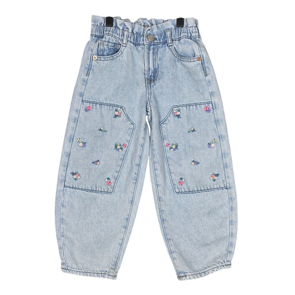 BABY GAP HORSESHOE FLORAL FRONT PATCH DENIM JEANS 5 YEARS - ELASTIC WAISTBAND